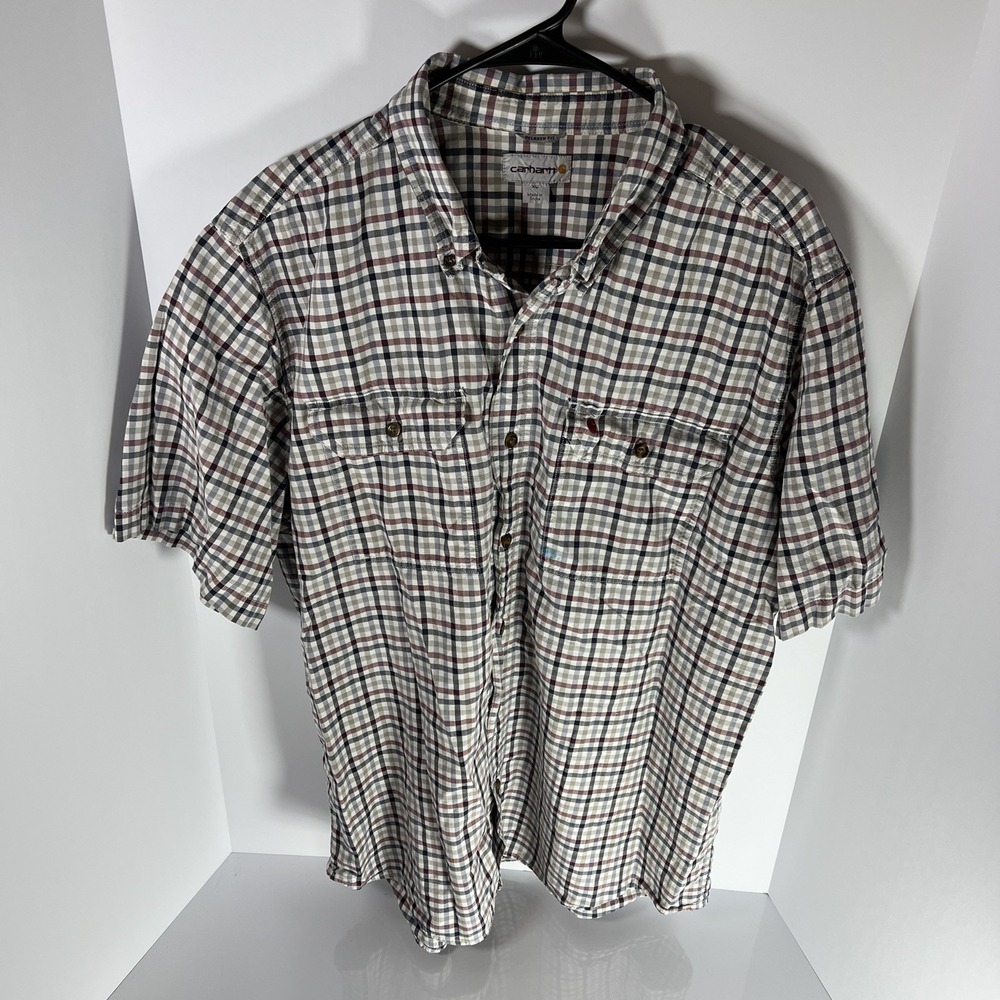 Carhartt Men's Shirt Size XL Plaid Relaxed Fit Casual Short Sleeve Button Down